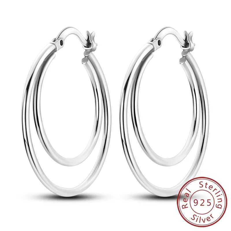 925 Sterling Silver Hoop Earrings Square Circle Heart