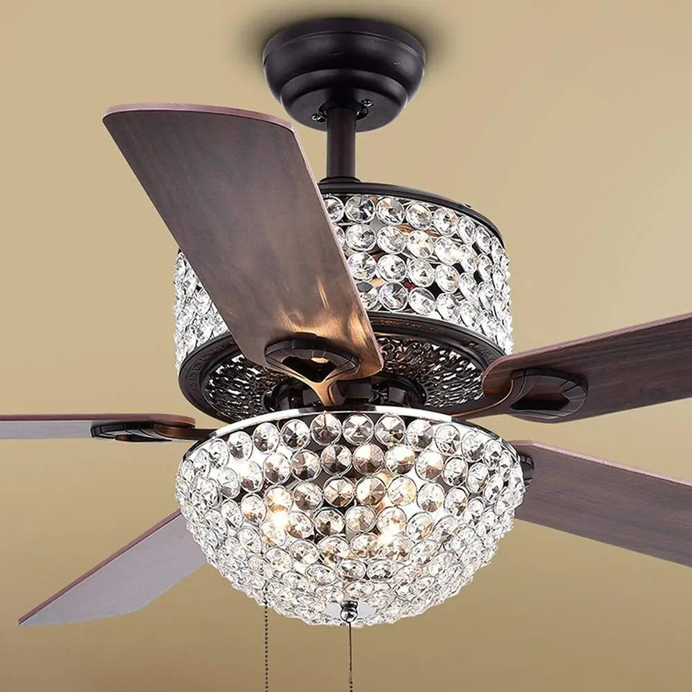 XMSJ 6 Light Crystal Ceiling Fan Chandelier Remote Control