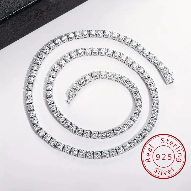 S925 Sterling Moissanite Tennis Necklace Unisex Jewelry