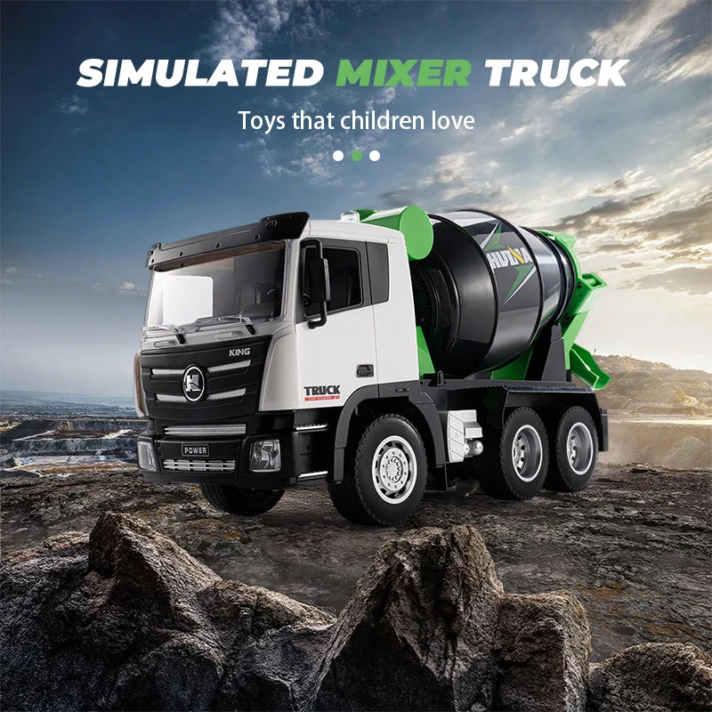 HUI NA TOYS 1:18 Scale 9-Channel Alloy RC Cement Mixer Truck With 360° Rotating Drum & MixingFunnel, Tactile Control System