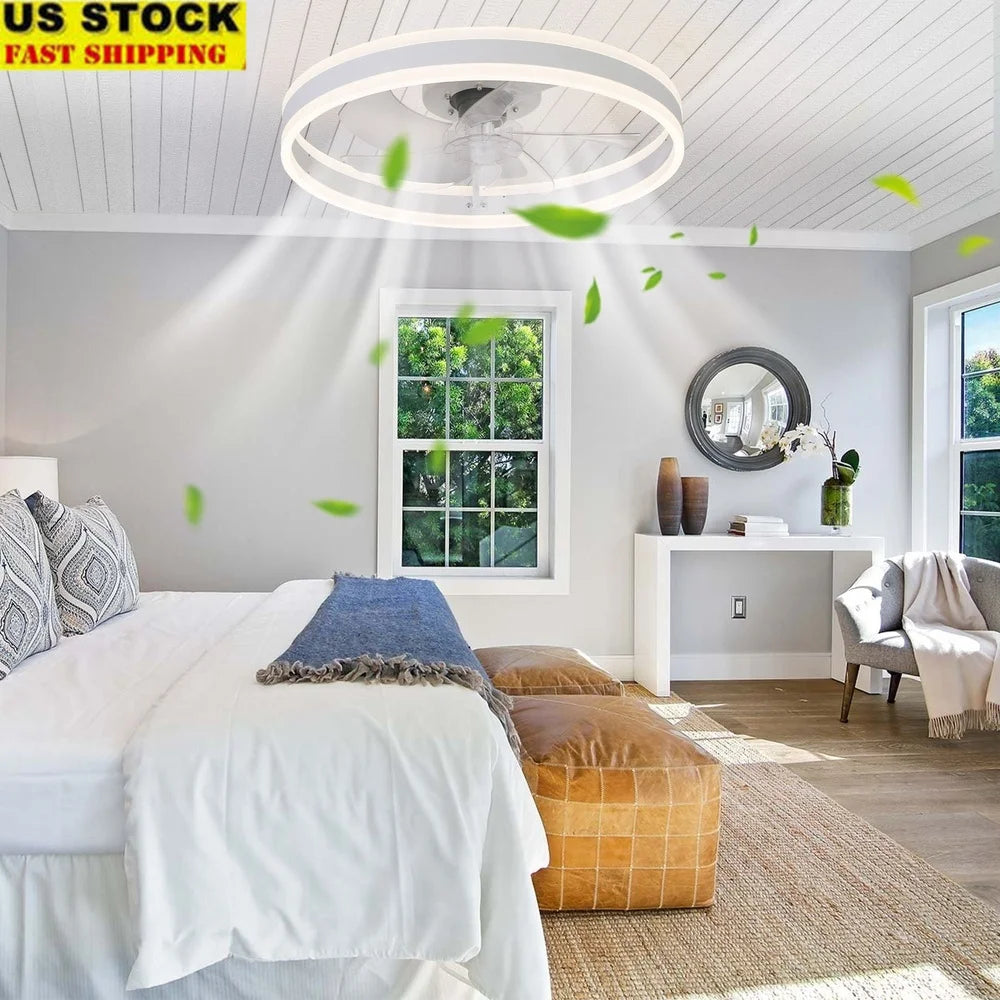 XMSJ Bladeless Ceiling Fan With Remote Dimmable LED