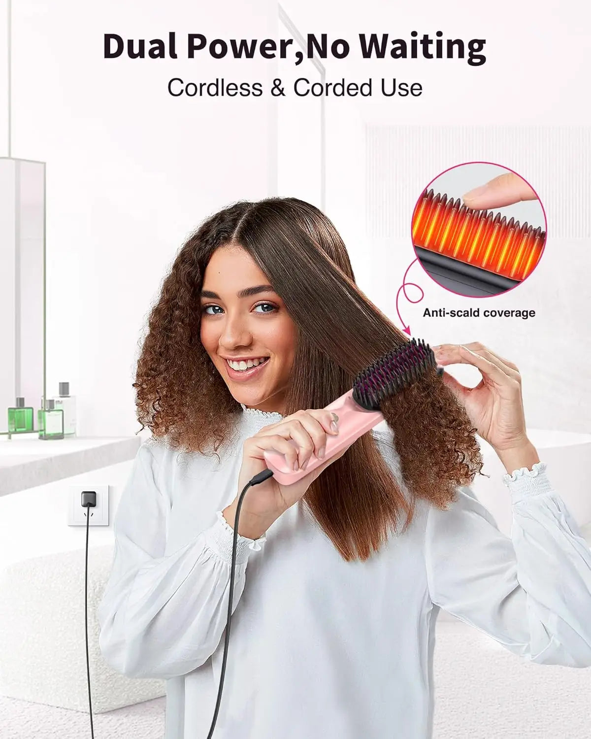 BOPCAL Cordless Hair Straightener Brush 450F Adjustable