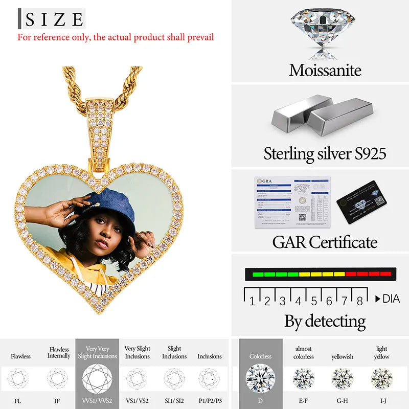 TUHECN Moissanite Pendant Necklace 925 Sterling Silver