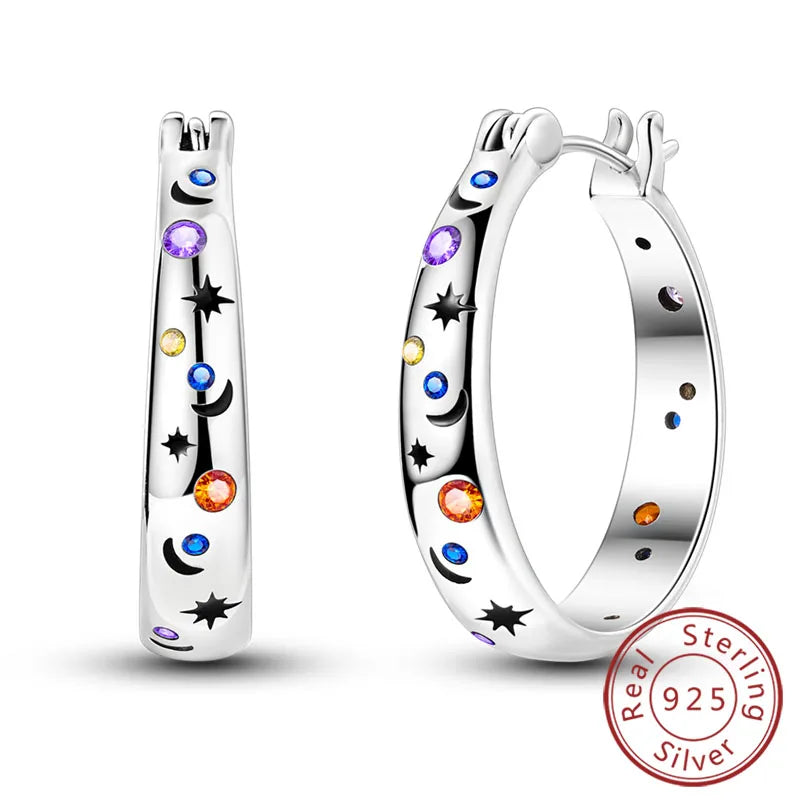 925 Sterling Silver Hoop Earrings Square Circle Heart