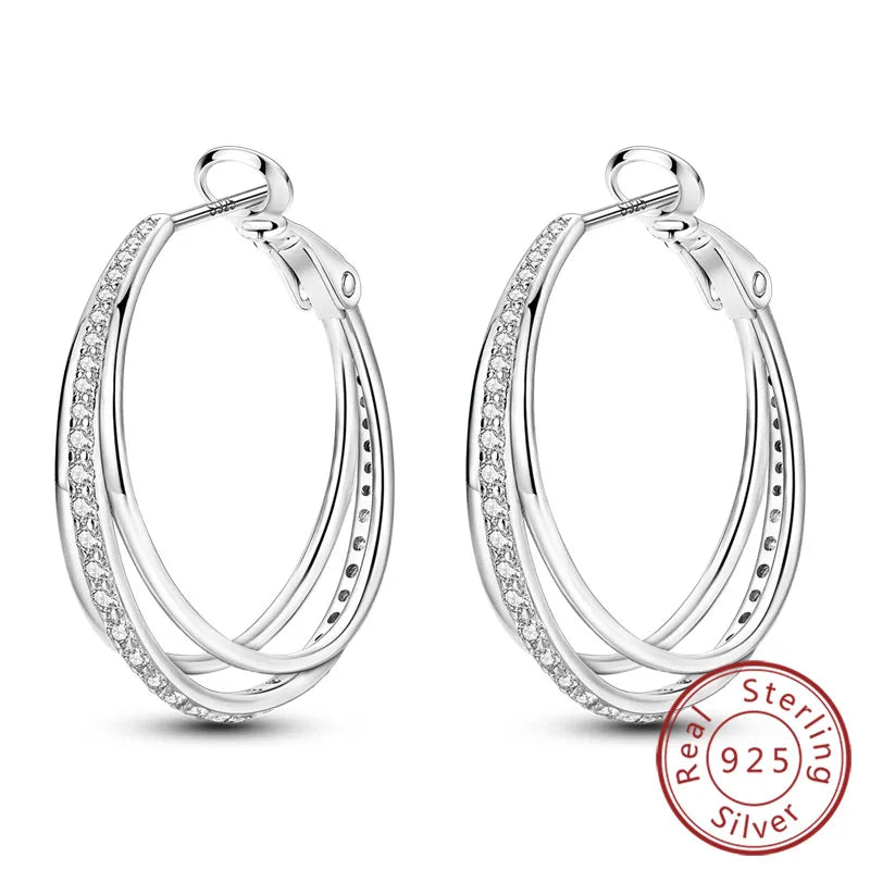 925 Sterling Silver Hoop Earrings Square Circle Heart