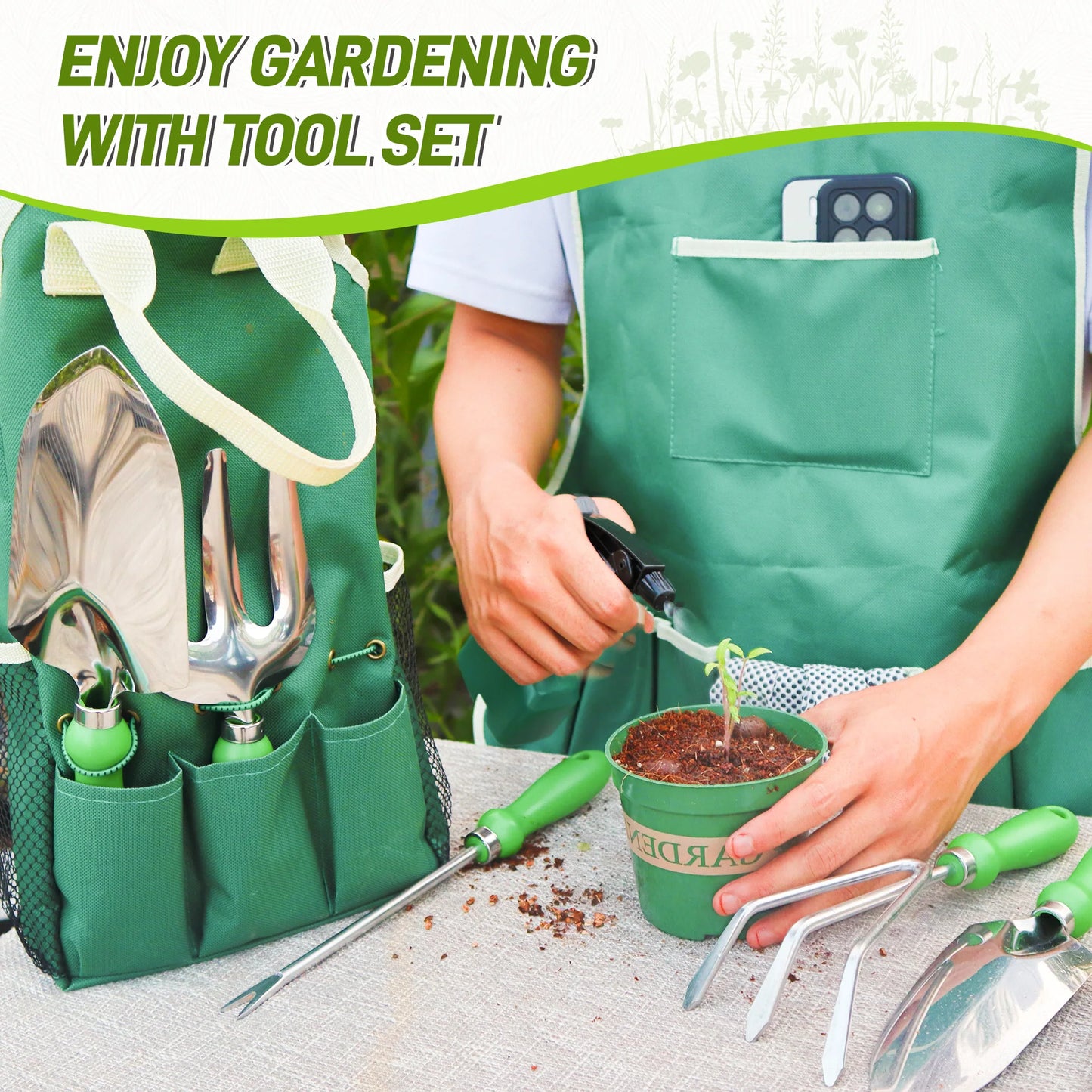 11 Piece Garden Tool Set With Organizer Handbag For Gardening