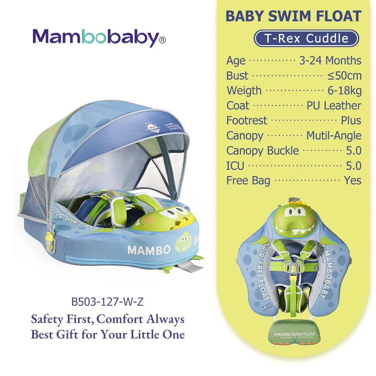 Mambobaby Unicorn Swim Float With Canopy For Toddlers