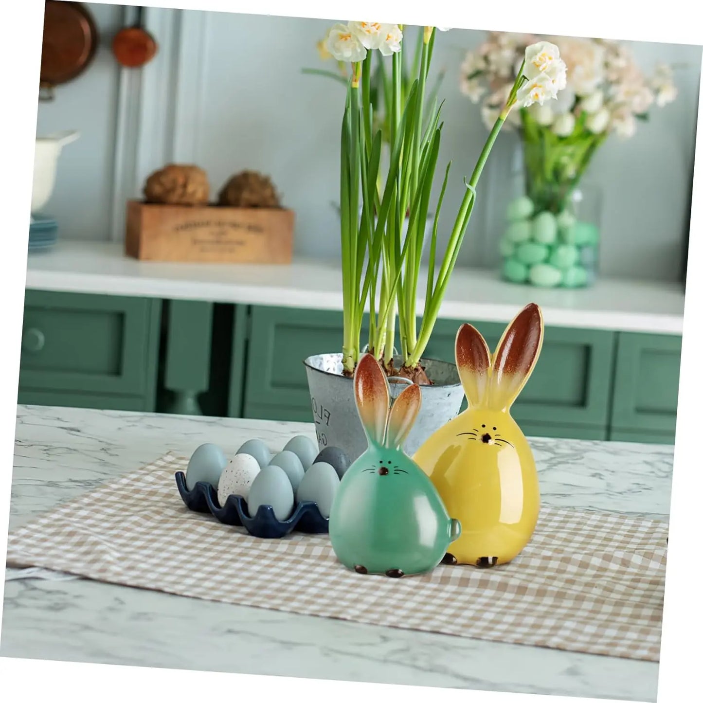 2 pieces ceramic rabbit sculptures Easter bunny decorations desktop animals ceramic rabbit sculptures Easter party gifts