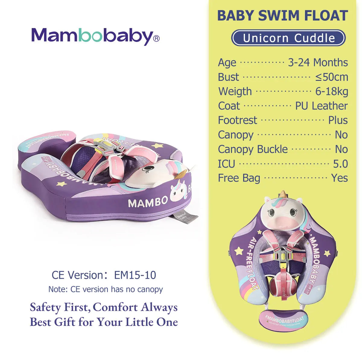 Mambobaby Pool Float Safe Solid Core Unicorn Baby Swimming Ring