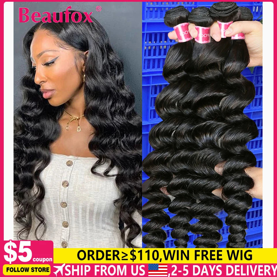 Beaufox Loose Wave Indian Hair Bundles Weave Remy Extensions
