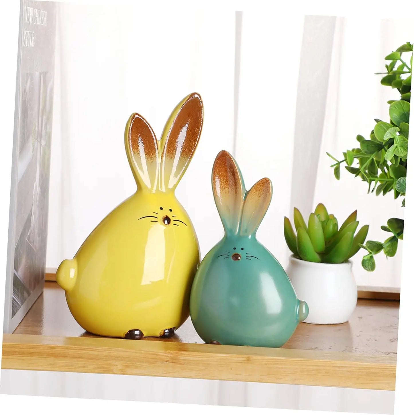 2 pieces ceramic rabbit sculptures Easter bunny decorations desktop animals ceramic rabbit sculptures Easter party gifts