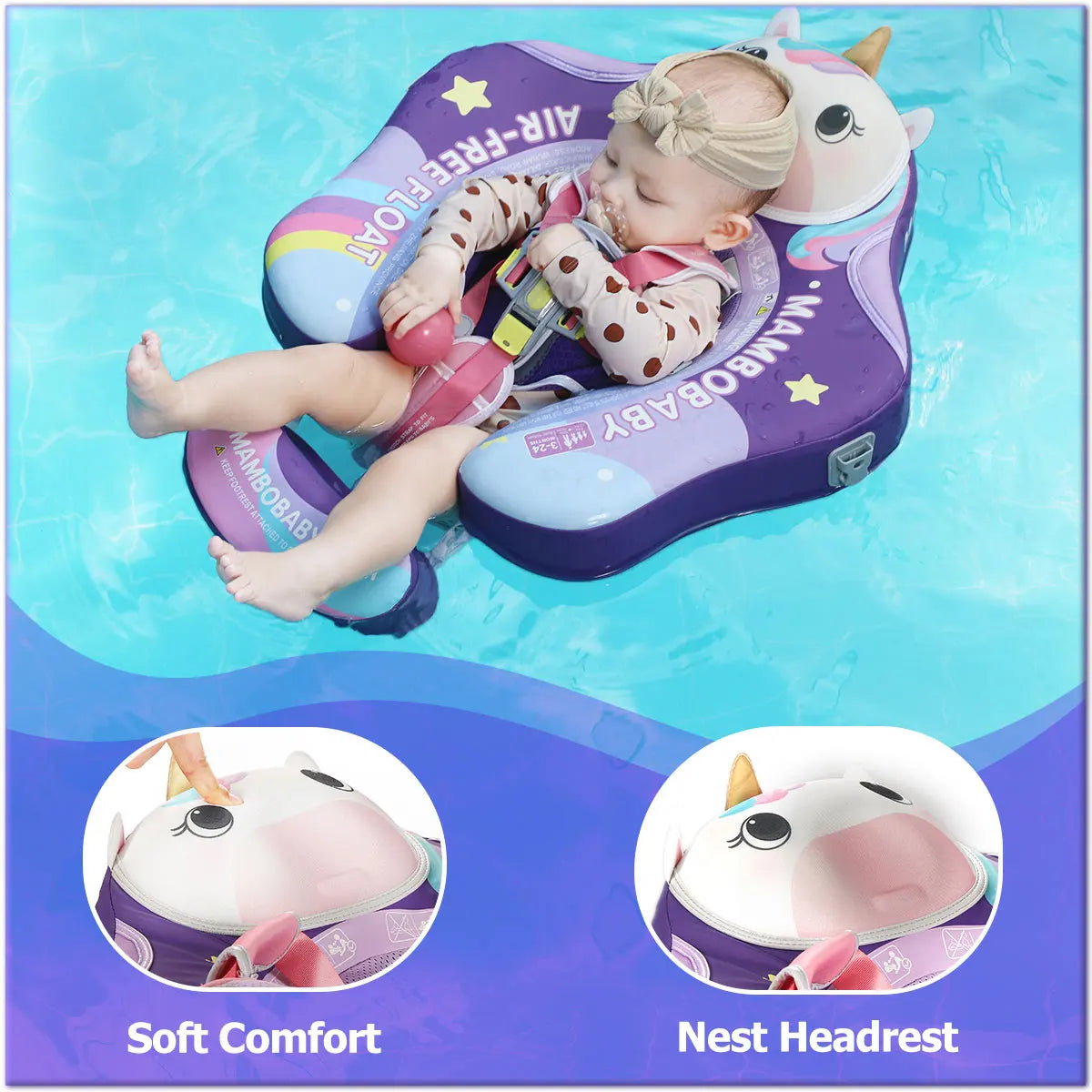 Mambobaby Unicorn Swim Float With Canopy For Toddlers