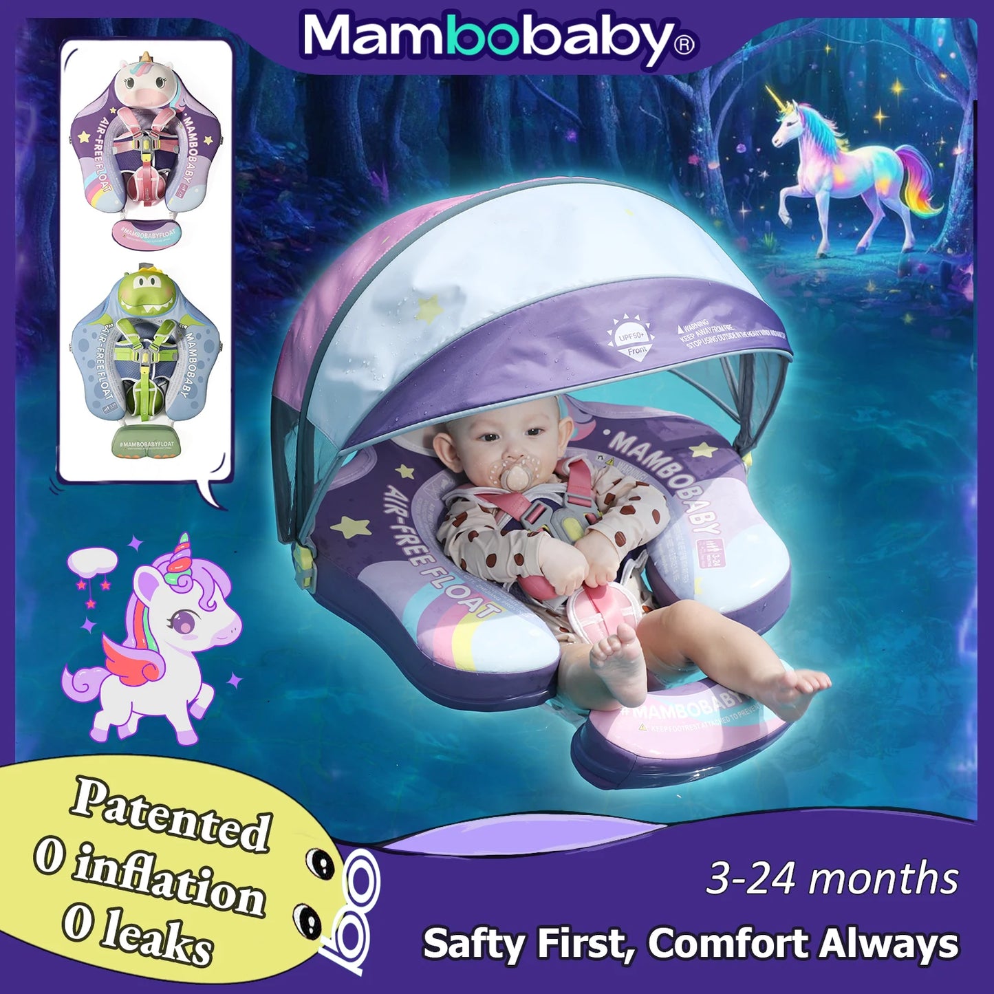 Mambobaby Pool Float Safe Solid Core Unicorn Baby Swimming Ring