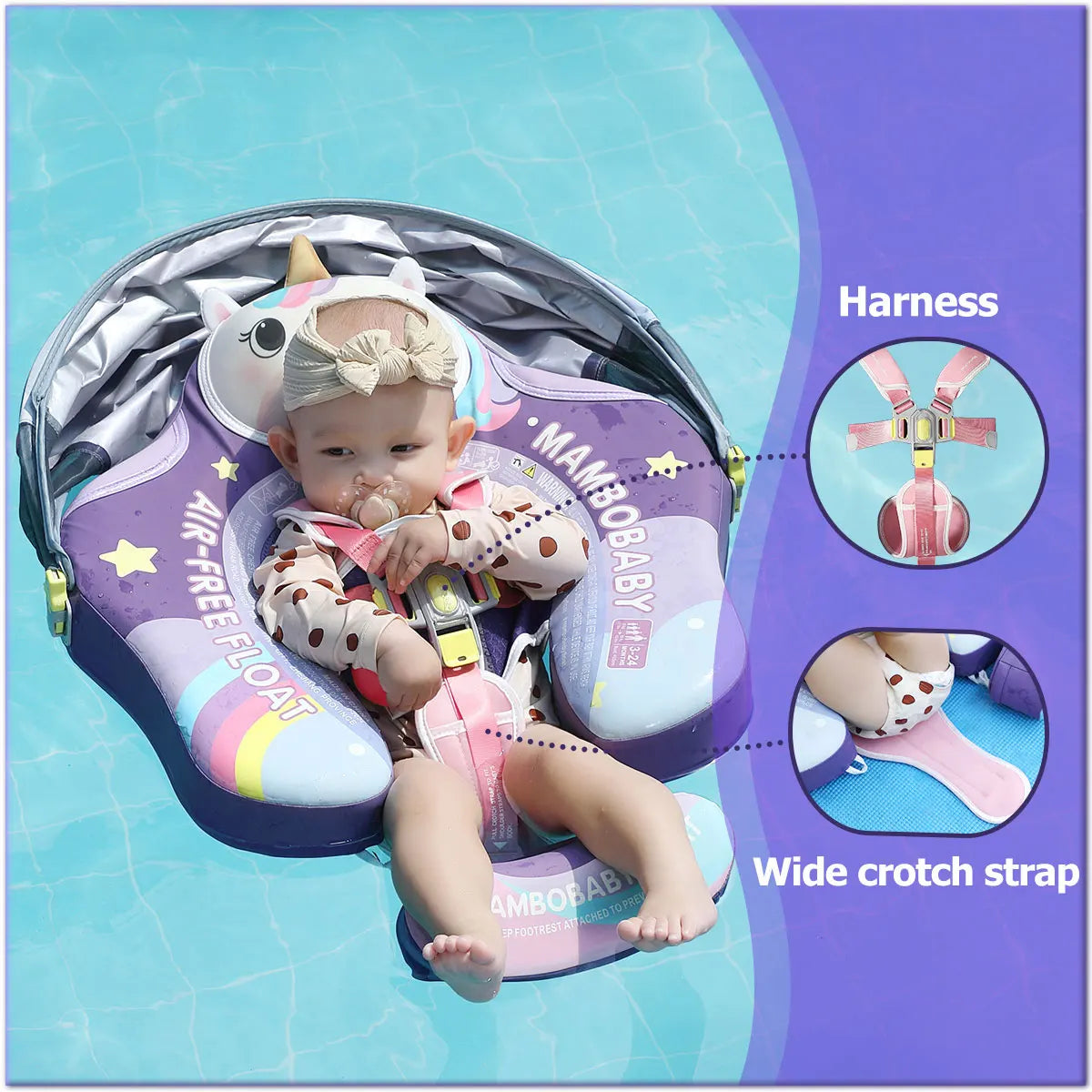 Mambobaby Pool Float Safe Solid Core Unicorn Baby Swimming Ring
