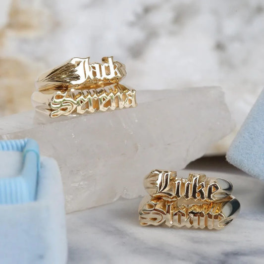 DUOYING Custom Name Ring 3D Letter Retro Copper Alloy