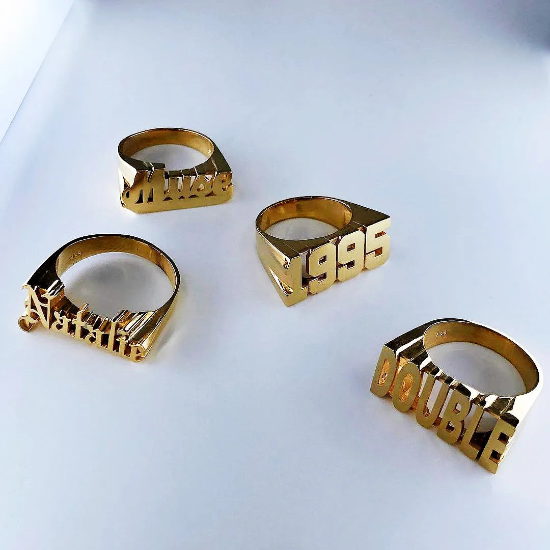 DUOYING Custom Name Ring 3D Letter Retro Copper Alloy