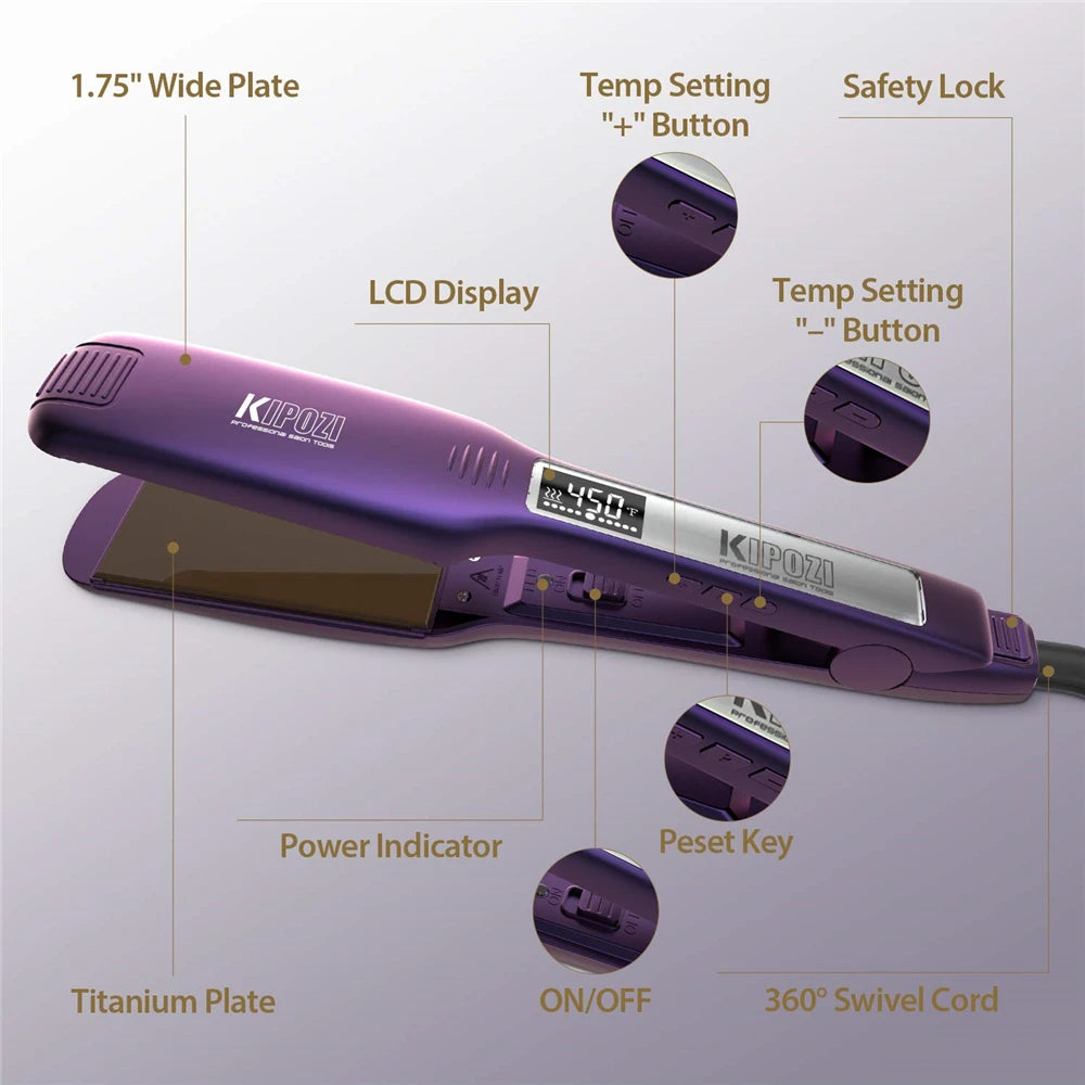 KIPOZI Titanium Flat Iron With Digital LCD Dual Voltage