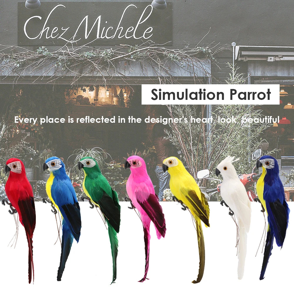 1pc Handmade Foam Feather Artificial Parrot Imitation Bird Model Figurine Foam Birds Parrot Home Ornament Garden Decoration