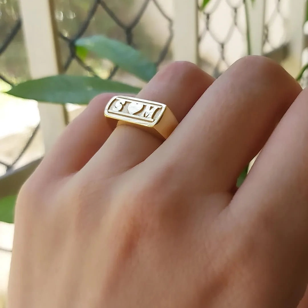 DUOYING Custom Name Ring 3D Letter Retro Copper Alloy