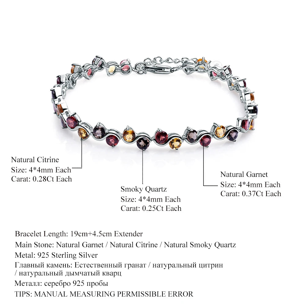 GEM'S BALLET Garnet Citrine Smoky Quartz Tennis Bracelet 925