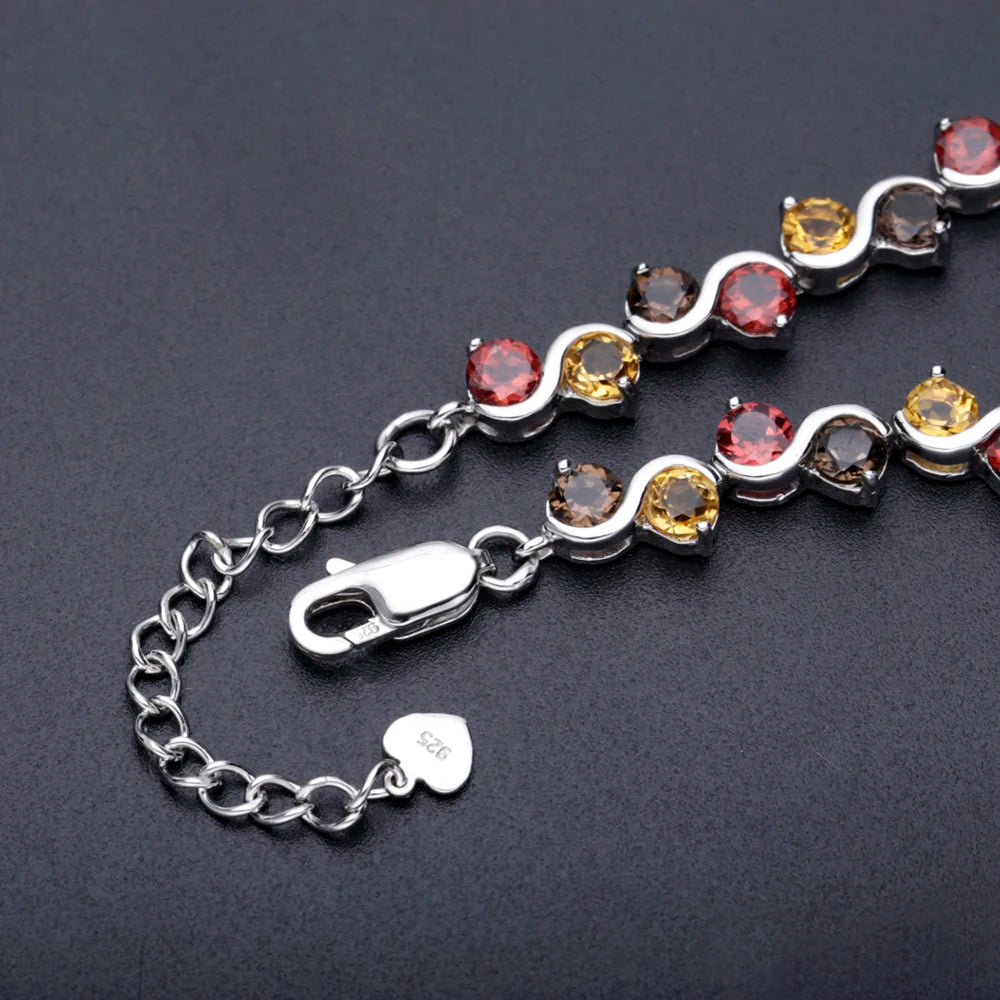GEM'S BALLET Garnet Citrine Smoky Quartz Tennis Bracelet 925