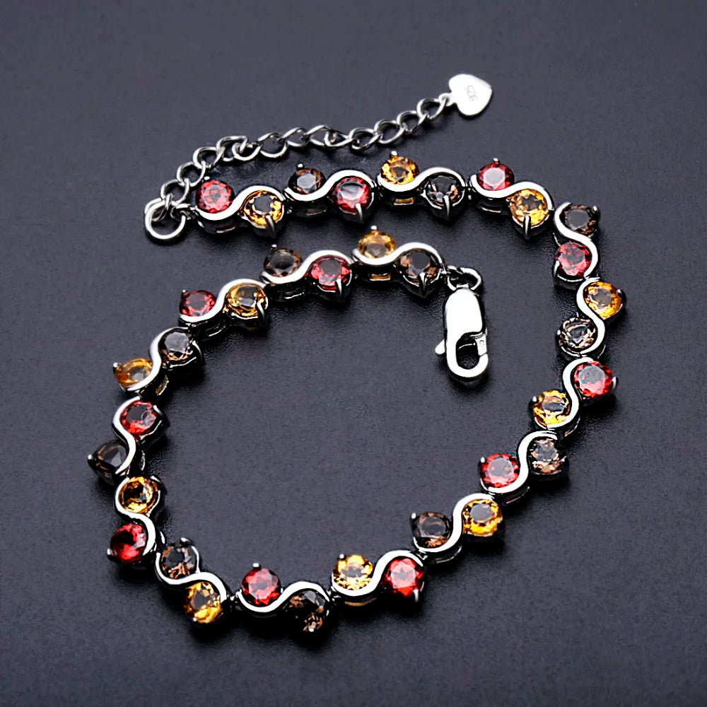 GEM'S BALLET Garnet Citrine Smoky Quartz Tennis Bracelet 925