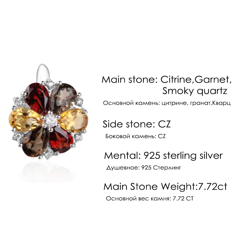 Gem's Ballet Clip Earrings Citrine Garnet Flower Shape
