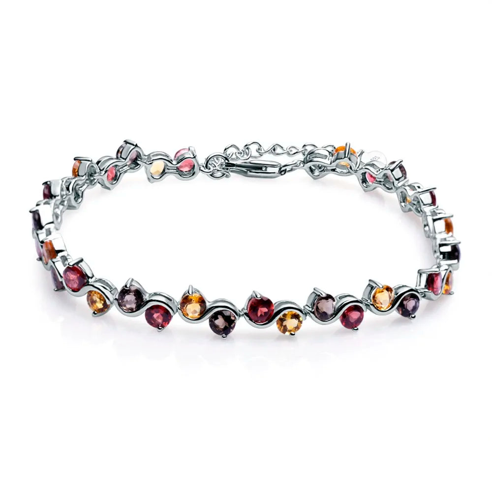 GEM'S BALLET Garnet Citrine Smoky Quartz Tennis Bracelet 925