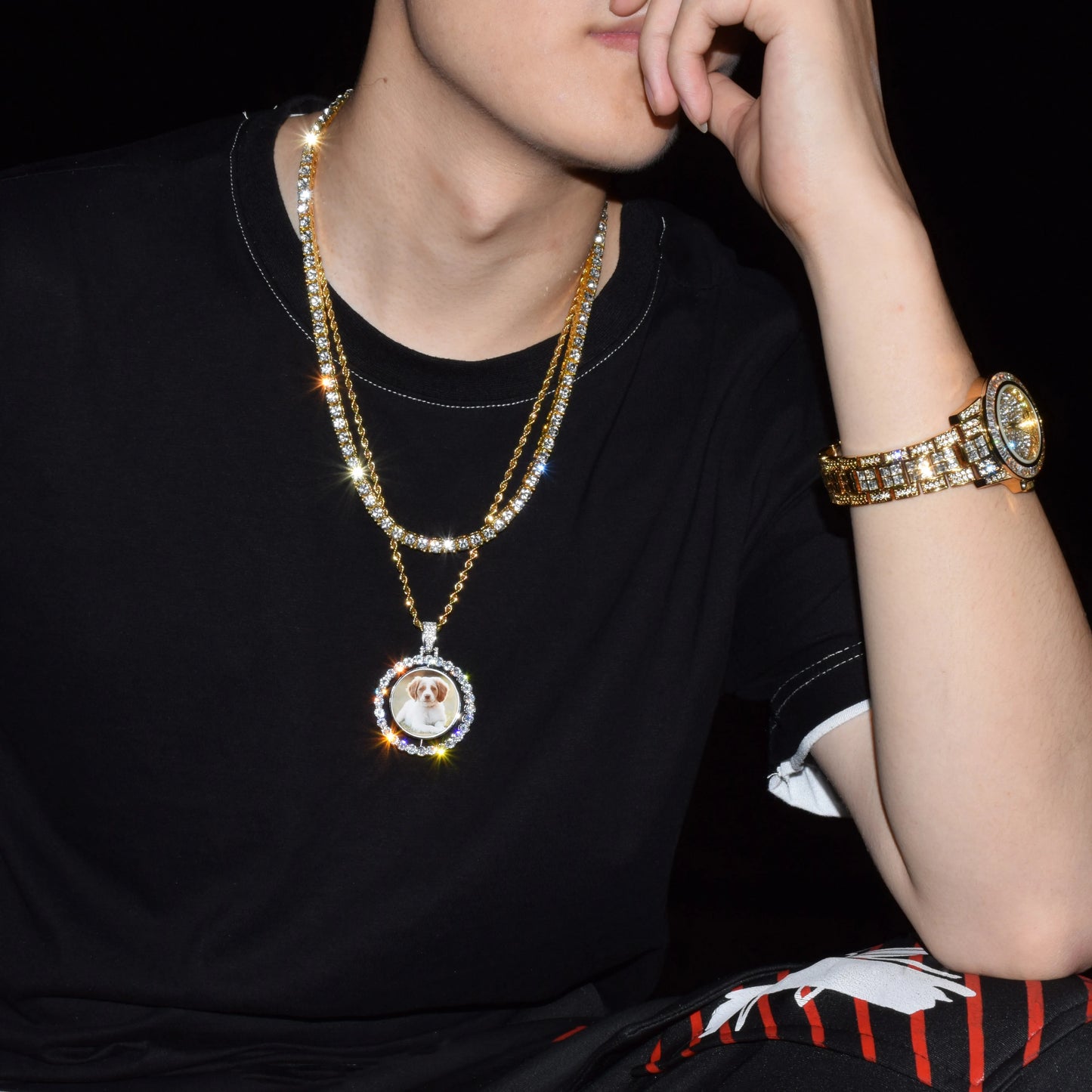 Bubble Letter Custom Photo Necklace for Men Pendant