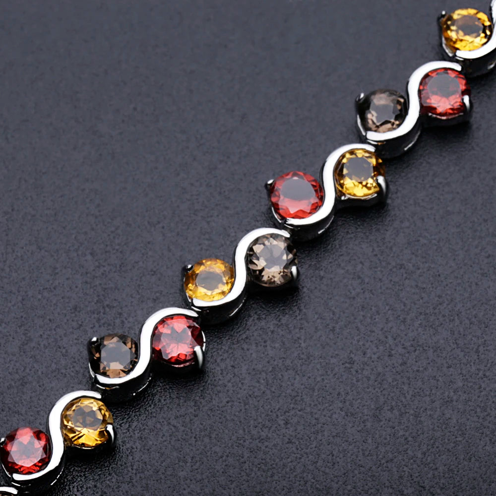 GEM'S BALLET Garnet Citrine Smoky Quartz Tennis Bracelet 925