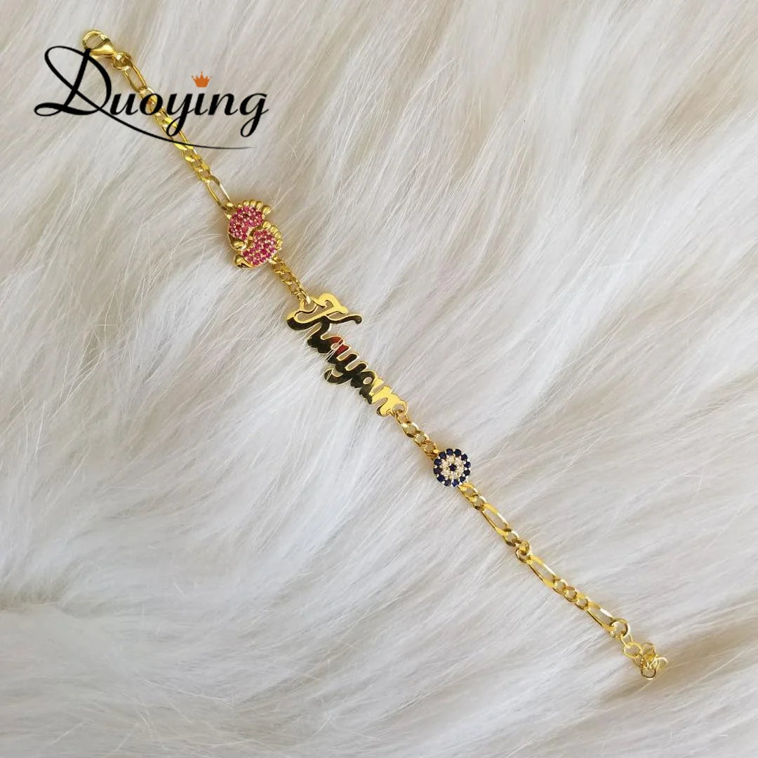 Duoying Baby Crown Nameplate Bracelet Personalized Footprint