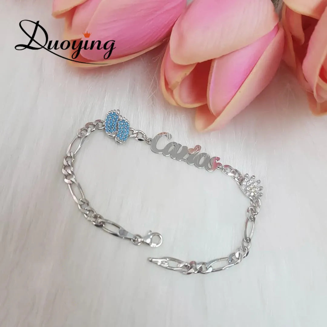 Duoying Baby Crown Nameplate Bracelet Personalized Footprint