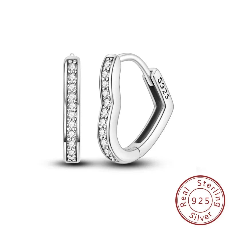 925 Sterling Silver Hoop Earrings Square Circle Heart