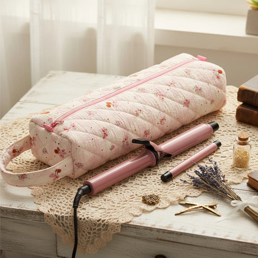 Quilted Travel Storage Bag Large Capacity Padded Curling Clip Protect Sleeve Hair Dryer Carrying Case for Outdoor Travel Commute