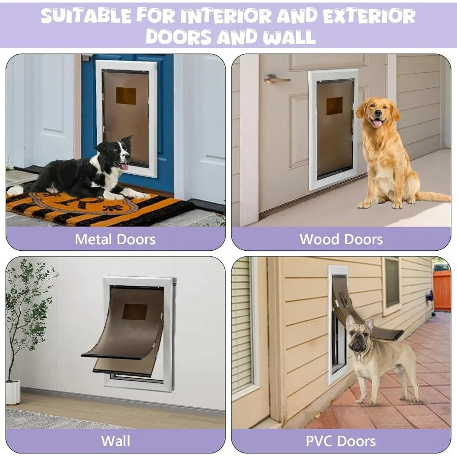 Dog Door Durable Aluminum Frame Door With Magnetic Flaps