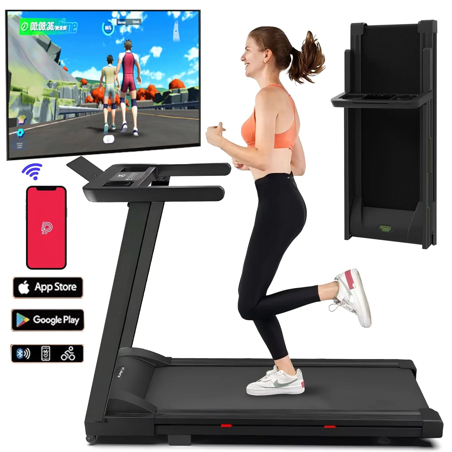 Superun 3.0HP Treadmill With App Monitoring Remote Control Foldable Home Use