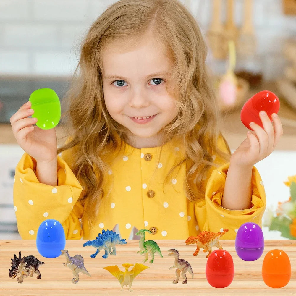 12Pcs Prefilled Easter Eggs with Dinosaur Toys Easter Basket Stuffers Surprise Easter Eggs Party Favors for Kids