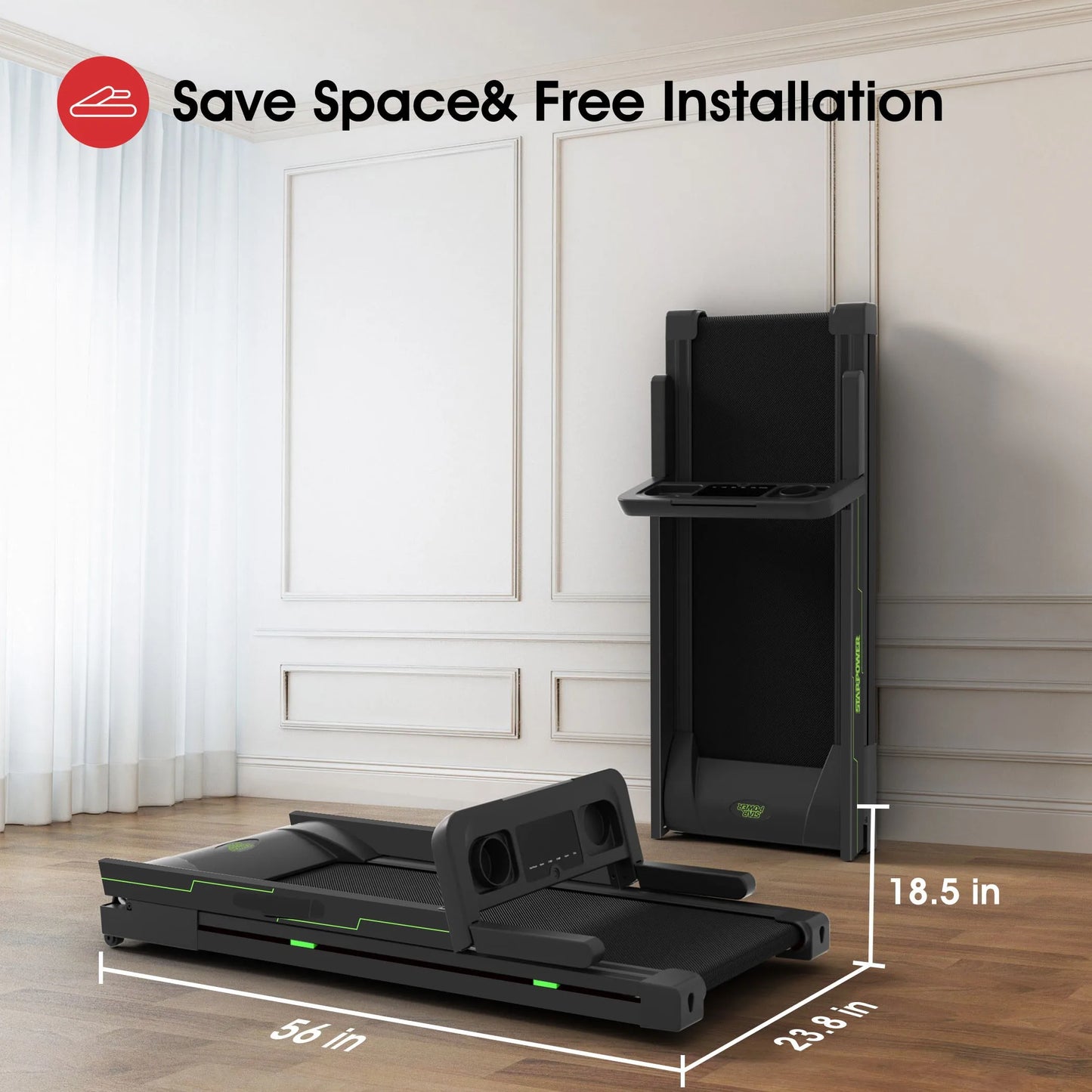 Superun 3.0HP Treadmill With App Monitoring Remote Control Foldable Home Use