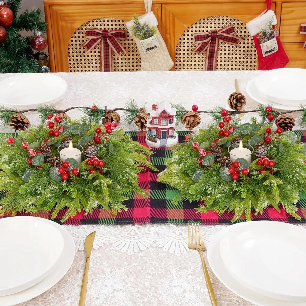 Mini Christmas Wreaths Set of 12, Ideal for Windows, Doors, Cabinets, and Candle Rings - Festive Season Decorations