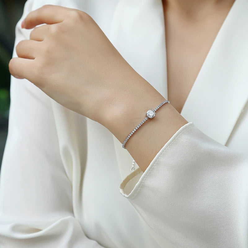 JIUZUAN Moissanite Bracelet 925 Silver 18K Gold Plated Gift
