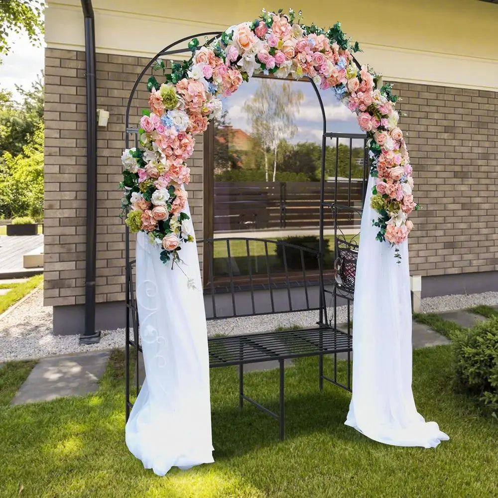 Garden Arch With Bench Heavy Duty Steel Arbor Outdoor Trellis And Storage Bag