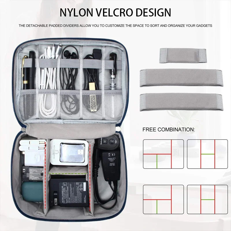 Travel Cable Organizer Bag, Portable Electronics Storage Case, USB Charger & Cord Holder, Waterproof Digital Accessory Pouch