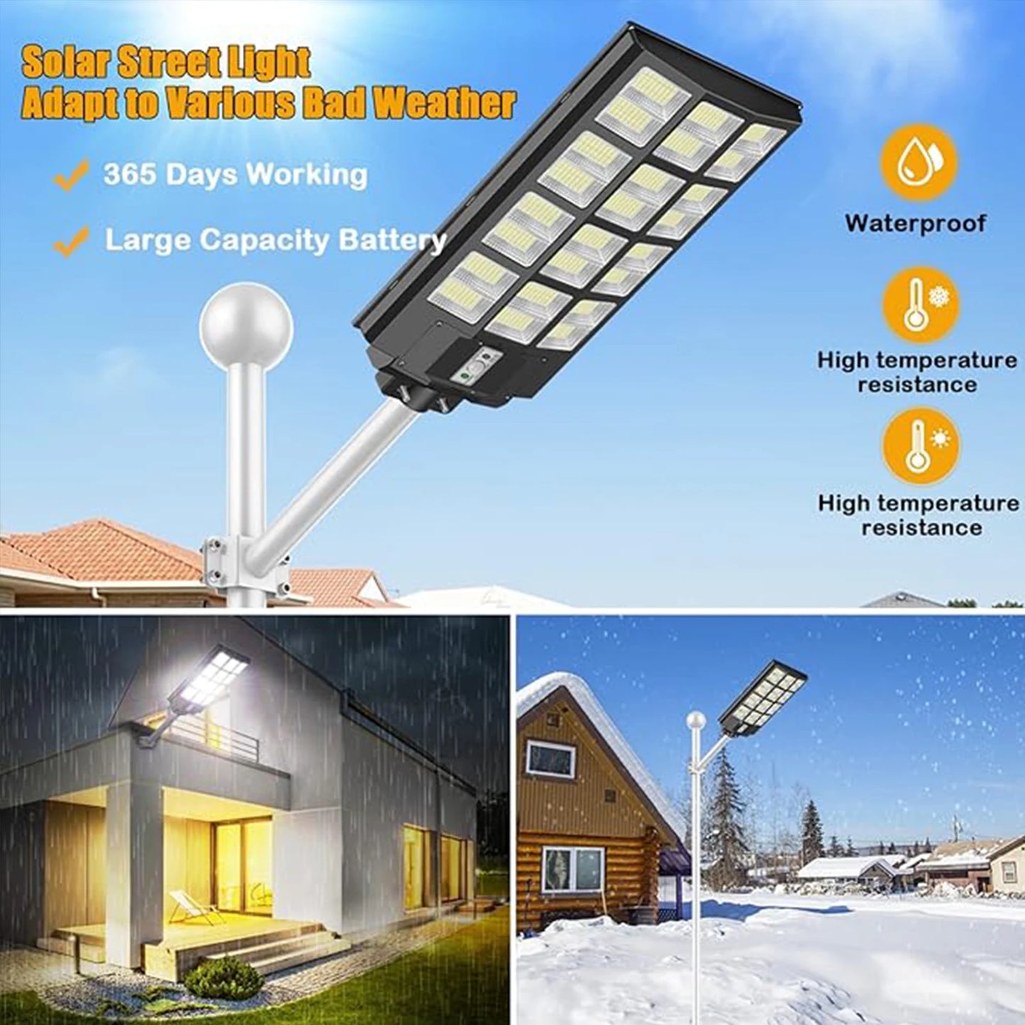 KIQUNE 5000W LED Solar Street Light With Motion Sensor Remote
