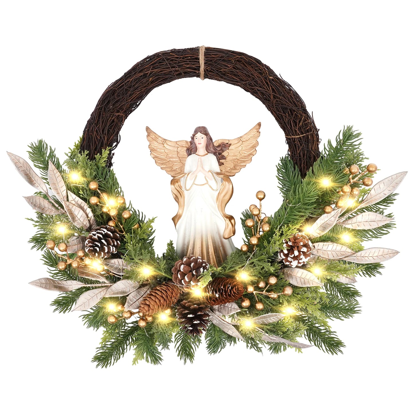 Christmas Wreath With Angel And Pinecone For Front Door And Porch