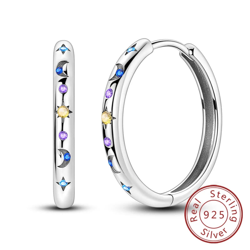 925 Sterling Silver Hoop Earrings Square Circle Heart