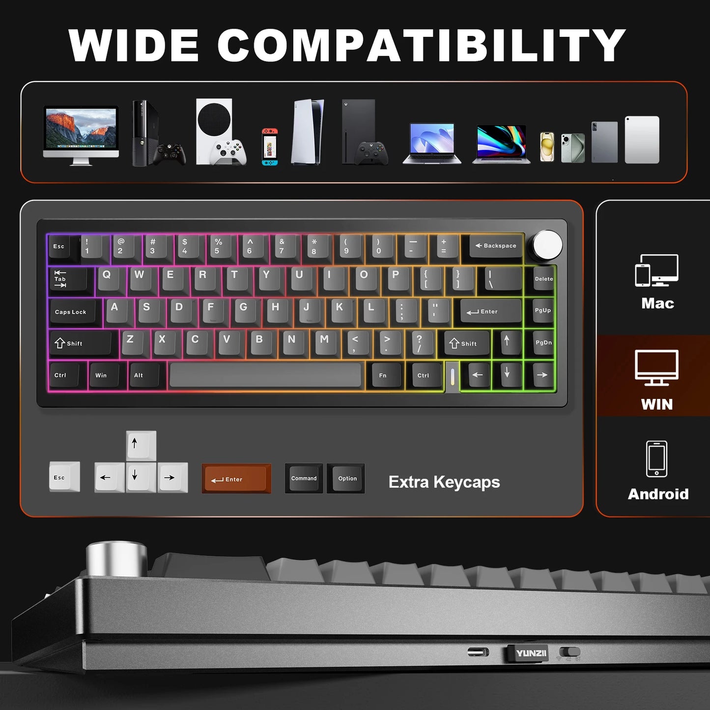 YUNZII AL68 Wireless Mechanical Keyboard QMKVIA Aluminum HotSwapKnob USBTypeCConnector