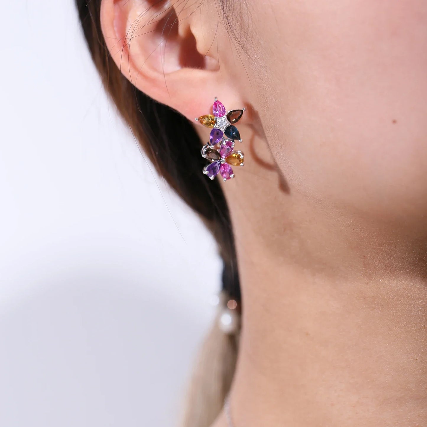 GEM'S Ballet 925 Sterling Silver Birthstone Leaf Earrings