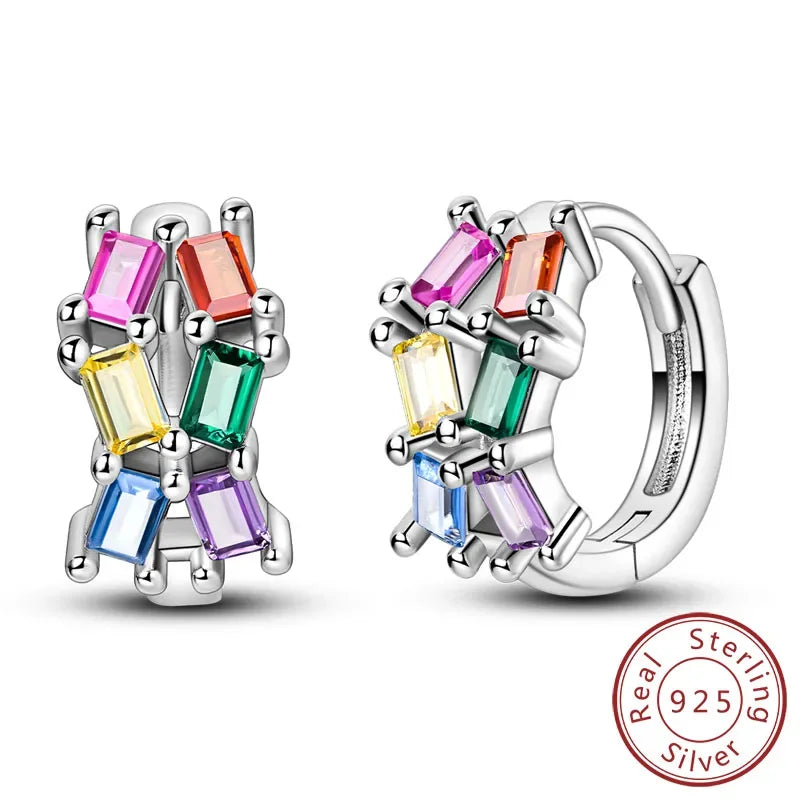 925 Sterling Silver Hoop Earrings Square Circle Heart