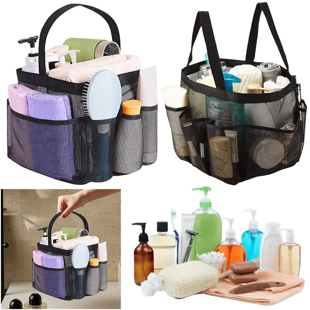 Mesh Shower Caddy Portable Shower Bag Multi-pockets Shower Basket Quick Dry Shower Tote Bag with Handle for College Dorm Travel