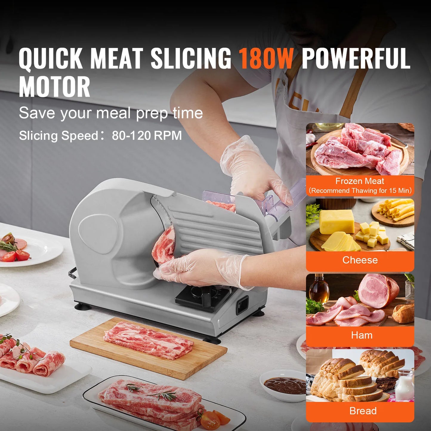 Vevor Meat Slicer Electric Deli Slicer Adjustable Thickness